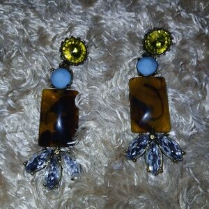 Elegant Blue and Yellow Dangle Earrings